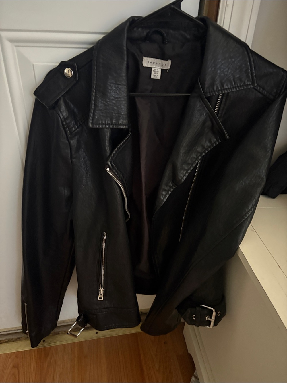 Topshop Black Faux Leather Biker Jacket
